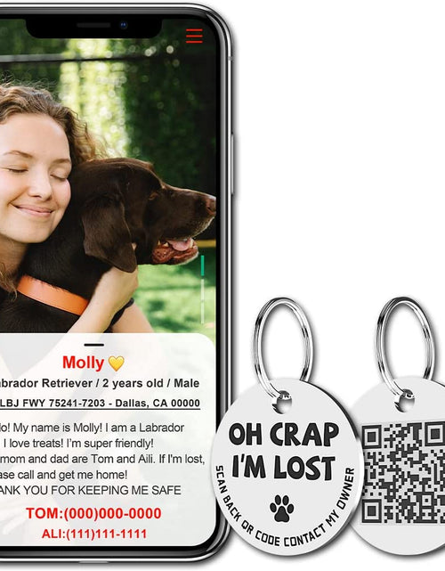 Load image into Gallery viewer, Stainless Steel QR Code Pet ID Tags Dog Tags - Pet Online Profile - Scan QR Receive Instant Pet Location Alert Email
