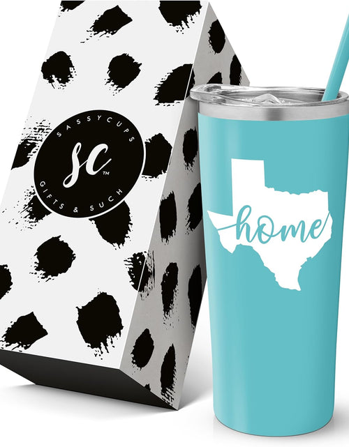 Load image into Gallery viewer, Texas Mug | Vacuum Insulated Stainless Steel Texas Tumbler Cup | Texas Theme Graduation | Moving Away Travel Mug for Texans | Texas Coffee Cup | Texas Home Decor (22 Ounce, Aqua Blue)
