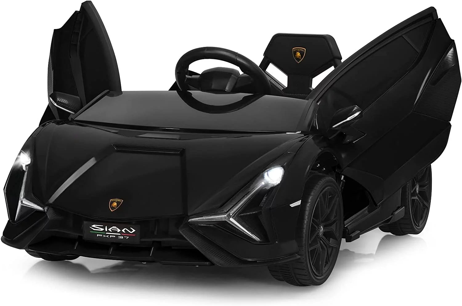 12V Licensed Lamborghini Sian Kids Ride on Car with Parent Remote Control, Spring Suspension, MP3 Player, Electric Toy Roadster Carbon Fiber Textured for Toddler Children(Black)