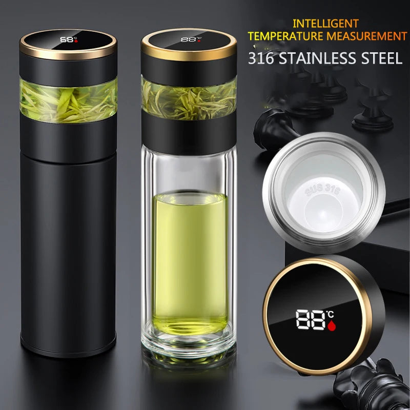 Tea Infuser Vacuum Flask Temperature LED Display 450Ml Insulated Cup Stainless Steel Tumbler Thermos Bottle Travel Coffee Mug