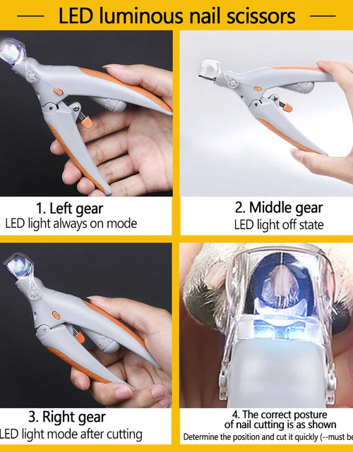 Load image into Gallery viewer, Pet Nail Clippers with Magnifying Function and LED Light Effective Pet Nail Trimming Cat and Dog Foot Cleaning and Care Tools
