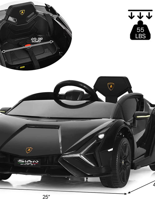 Load image into Gallery viewer, 12V Licensed Lamborghini Sian Kids Ride on Car with Parent Remote Control, Spring Suspension, MP3 Player, Electric Toy Roadster Carbon Fiber Textured for Toddler Children(Black)
