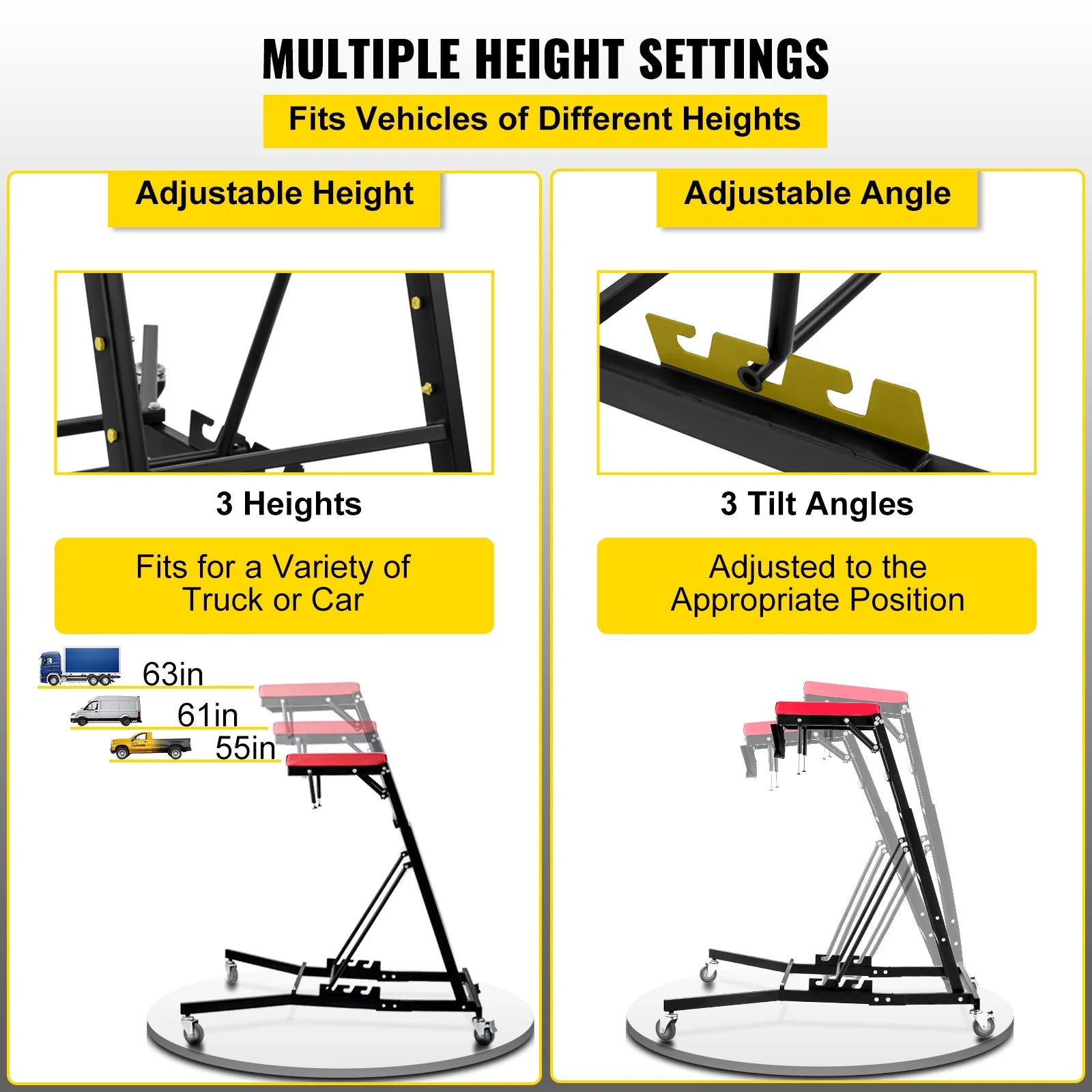 Top Car Engine Crawler, Adjustable Height Foldable Top Crawler, 400 Lb Capacity High Top Engine Crawler with Four Casters, Padded Deck, Suitable for Home Garage, Workshop Maintenance